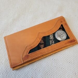 Leather Checkbook Holder, Bi-Fold Wallet, Western Style Concho Brown